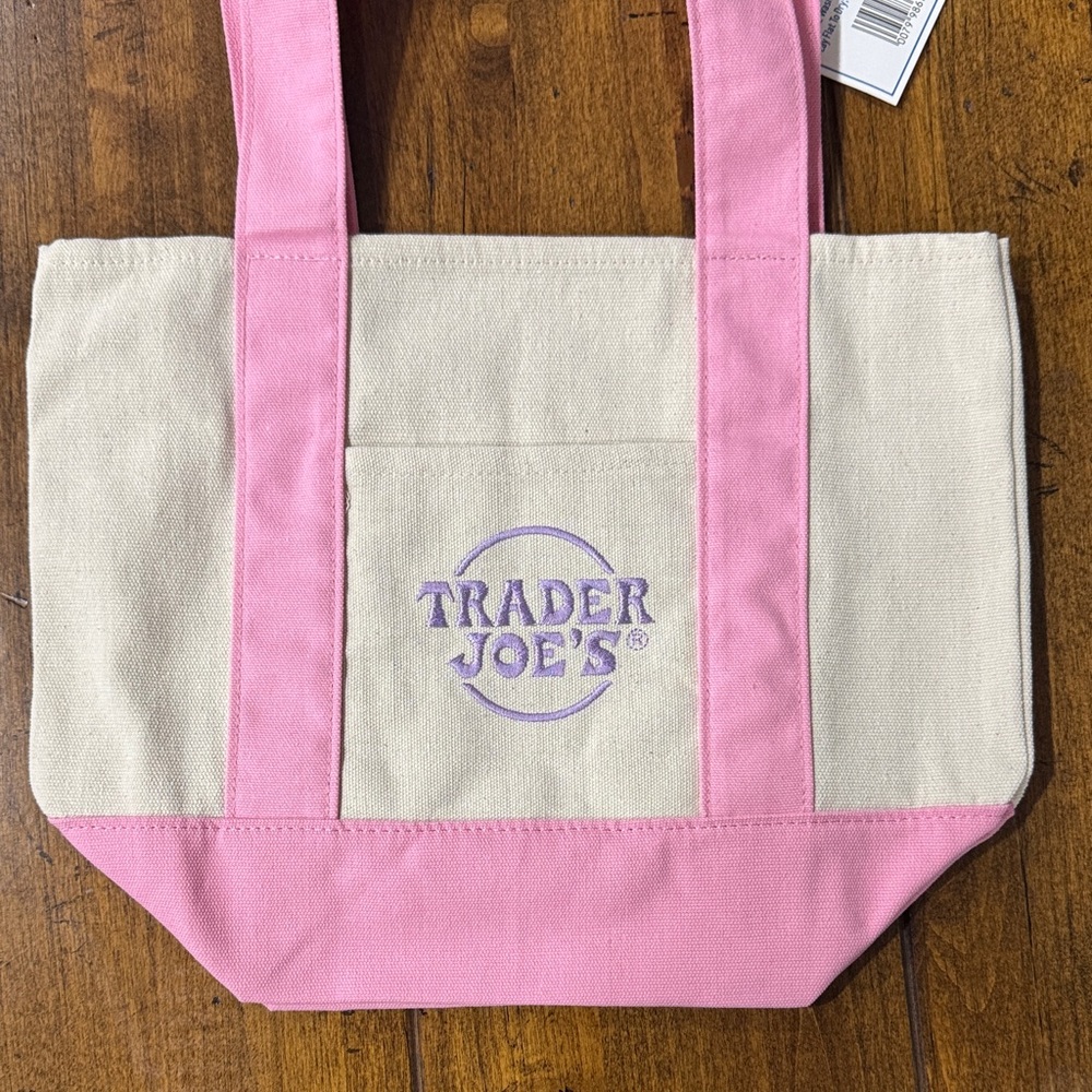 Trader Joe’s mini canvas tote in Pink and Cream
